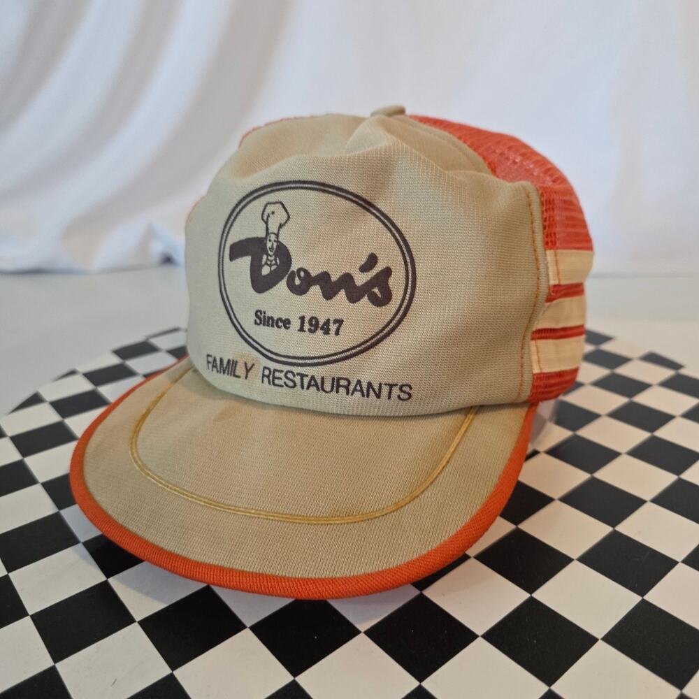 Vintage Don's Family Restaurants Striped Mesh Trucker Hat Tan Orange